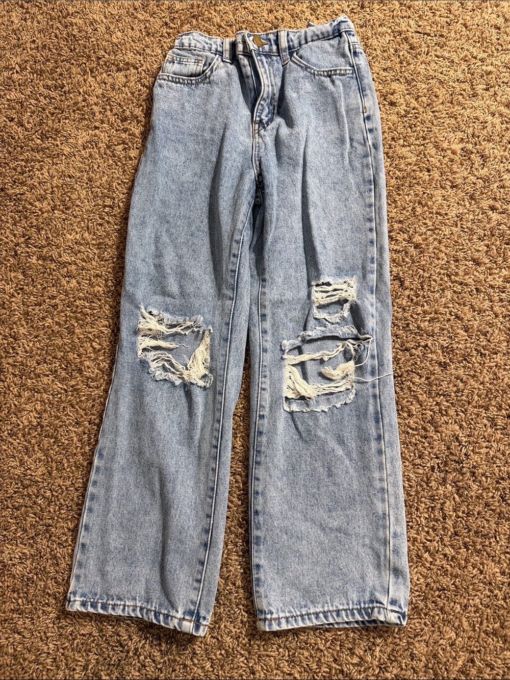 SHEIN Light Blue Distressed Kids' Straight-Leg Jeans